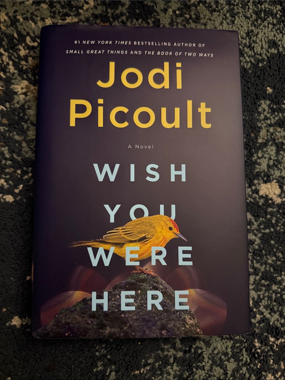 Jodi Picoult "Wish You Were Here" Hardcover - Purple Cover, Yellow Lettering